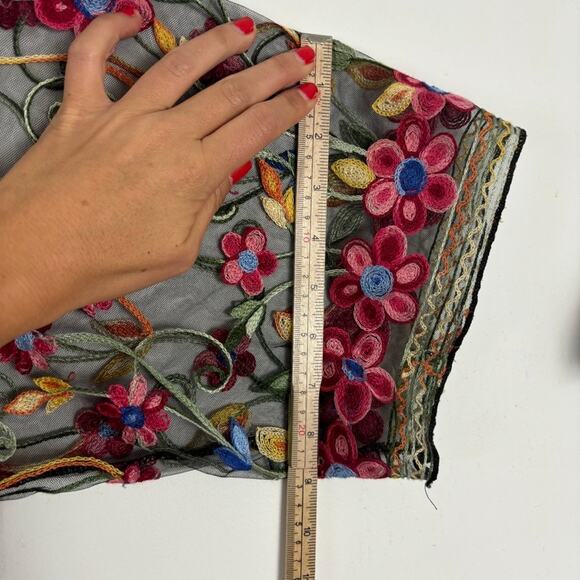 Asha Embroidered Kimono Coverup – Sheer Tassel Long Swim Duster OS - Picture 7 of 7